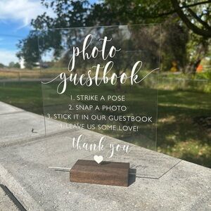 Acrylic Photo Guestbook Sign with Wooden Base